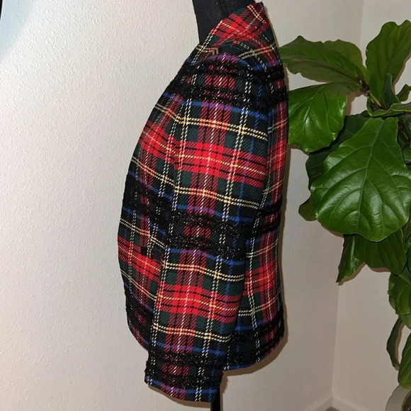 J. Crew Going-Out Lurex Metallic Steward Tartan Blazer Red Plaid Size 4 NWT - Picture 6 of 15